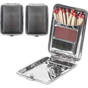 2Pcs Metal Match Box Case Stainless Steel Matchboxes with Friction Plate Striker, Matchstick Holder Mini Vintage Portable Storage Reusable Button Waterproof Fireplace Starter for Outdoor Camping-Black in Saudi Arabia