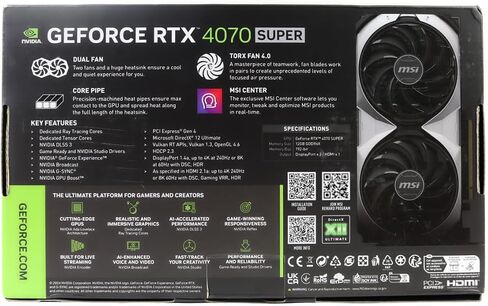 MSI Gaming RTX 4070 Super 12G Ventus 2x OC Graphics Card (NVIDIA RTX 4070 SUPER ، 192 بت ، ساعة التعزيز: 2520 MHz ، 12 جيجابايت GDRR6X 21 GBPS ، HDMI/DP ، ADA LOVELACE Architecture) (Rended) ، Black) ، Black in Saudi Arabia