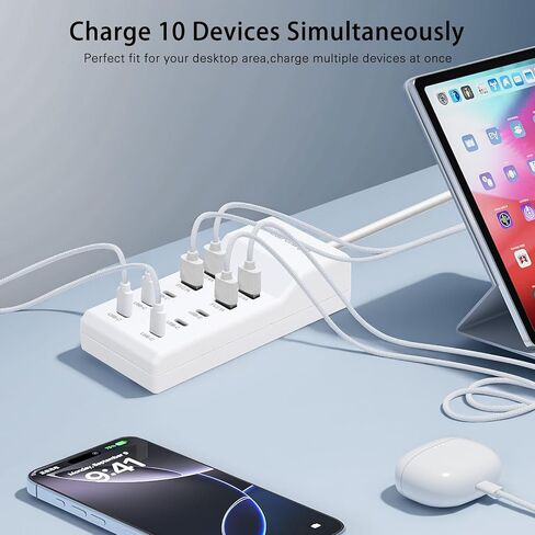 محطة شحن سطح مكتب USB 8 ، مناسبة لشحن أجهزة متعددة في وقت واحد ، متوافقة مع الهواتف المحمولة والأجهزة اللوحية وسماعات Bluetooth وأجهزة شحن USB الأخرى in Kuwait