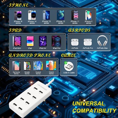 محطة شحن سطح مكتب USB 8 ، مناسبة لشحن أجهزة متعددة في وقت واحد ، متوافقة مع الهواتف المحمولة والأجهزة اللوحية وسماعات Bluetooth وأجهزة شحن USB الأخرى in Kuwait