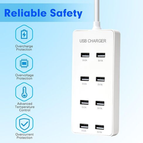 محطة شحن سطح مكتب USB 8 ، مناسبة لشحن أجهزة متعددة في وقت واحد ، متوافقة مع الهواتف المحمولة والأجهزة اللوحية وسماعات Bluetooth وأجهزة شحن USB الأخرى in Kuwait