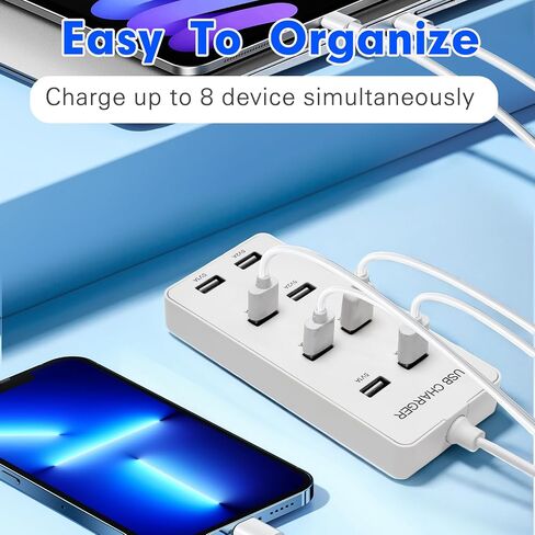 محطة شحن سطح مكتب USB 8 ، مناسبة لشحن أجهزة متعددة في وقت واحد ، متوافقة مع الهواتف المحمولة والأجهزة اللوحية وسماعات Bluetooth وأجهزة شحن USB الأخرى in Kuwait