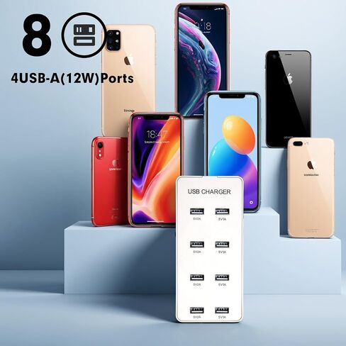 USB 8 Port Desktop Portable Charging Station, Suitable for Charging Multiple Devices simultaneously, Super Compatible with Mobile Phones, Tablets, Bluetooth Earphones, and Other USB Charging Devices in Saudi Arabia