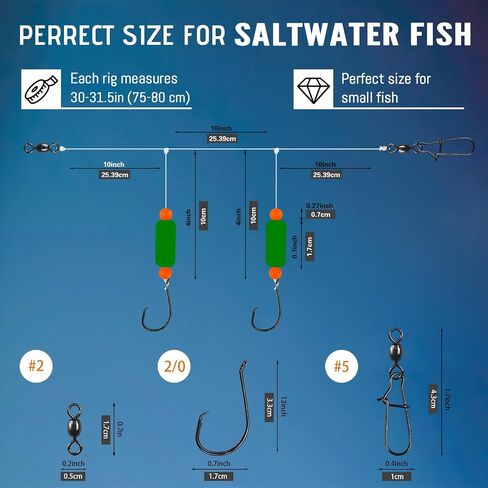 Pompano Rig Saltwater Surf Fishing Parcs-منصات زعيم مزدوجة قطرة مع السنانير ، العوامات ، الخرز والمفاجئة-معالجة طرفية سهلة مسبقًا لبومبانو ، وايتنج ، والأسماك الحمراء in Kuwait