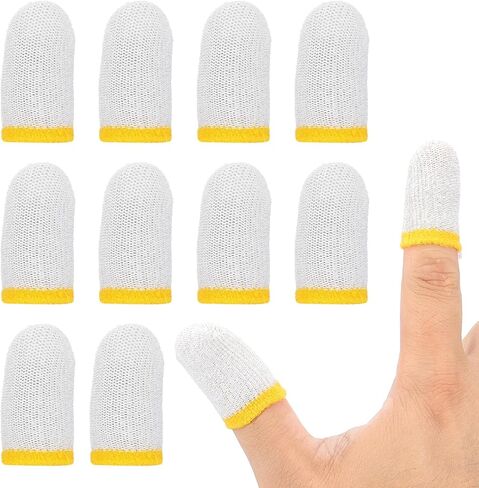 PATIKIL Controller Finger Thumb Sleeve, 24 Pack Mobile Gaming Finger Sleeve Fiber Tip Gloves Anti-Sweat Breathable for Phone Game Touchscreen Devices, White/Yellow in Saudi Arabia