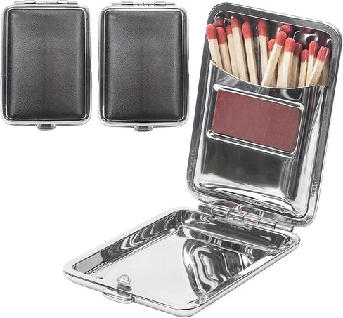 2pcs Metal Match Match Case Factless Steel Bostboxes مع مهاجم لوحة الاحتكاك ، MatchStick Holder Mini Vintage تخزين محمولة قابلة لإعادة الاستخدام في المدفأة المائية في الخارج للتخييم الأسود في الهواء الطلق in Saudi Arabia