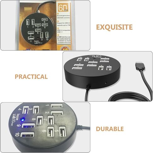 Housoutil USB SPLITTER 10 PORT USB HUB محمول ملحق بيانات DATARATY CABLE COLLECTION in Saudi Arabia
