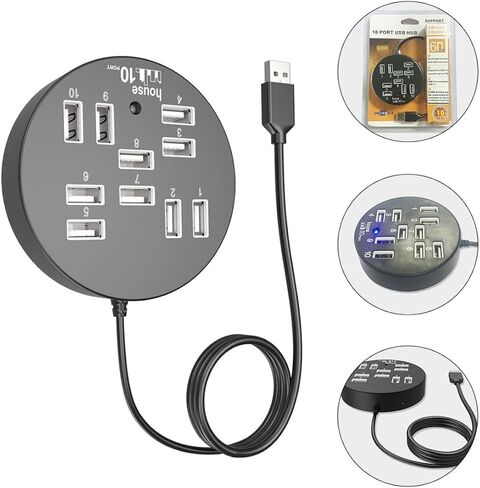 Housoutil USB SPLITTER 10 PORT USB HUB محمول ملحق بيانات DATARATY CABLE COLLECTION in Saudi Arabia