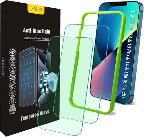 واقي شاشة الضوء الأزرق لجهاز iPhone 16e iPhone 13 iPhone 13 Pro & iPhone 14 (6.1inch) ، فيلم زجاجي مقاوم للعيون ، مقاوم للخدش ، بدون فقاعة مع طقم تثبيت سهلة ، 2 حزمة in Kuwait