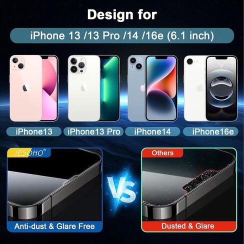 واقي شاشة الضوء الأزرق لجهاز iPhone 16e iPhone 13 iPhone 13 Pro & iPhone 14 (6.1inch) ، فيلم زجاجي مقاوم للعيون ، مقاوم للخدش ، بدون فقاعة مع طقم تثبيت سهلة ، 2 حزمة in Kuwait
