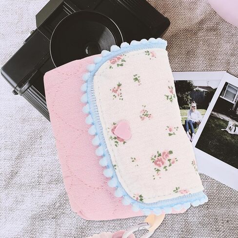 LOGOFUN Floral Cotton Camera Protective Pouch Portable Small Travel Organizer for Outdoor Photography Accessories - Pink in Saudi Arabia
