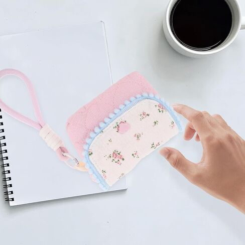 LOGOFUN Floral Cotton Camera Protective Pouch Portable Small Travel Organizer for Outdoor Photography Accessories - Pink in Saudi Arabia