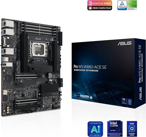 ASUS PRO WS W880-ACE SE SE Intel® Core ™ Ultra Processor (Series 2) LGA 1851 ATX Motherboard ، 8+1+2+2 Power Power ، PCIE® 5.0 جاهزة ل GPUs من الجيل التالي ، DDR5 ، Thunderbolt ™ 4 Type-C® ، 2x 2.5 GBE Lan ، 4x M.2 in Saudi Arabia