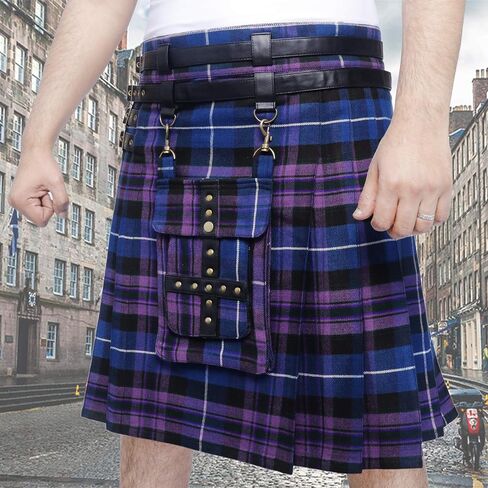 DSS KILTS- تنورة تارتان قابلة للتعديل 16 أونصة للرجال مع جيب أمامي قابل للفصل in Kuwait