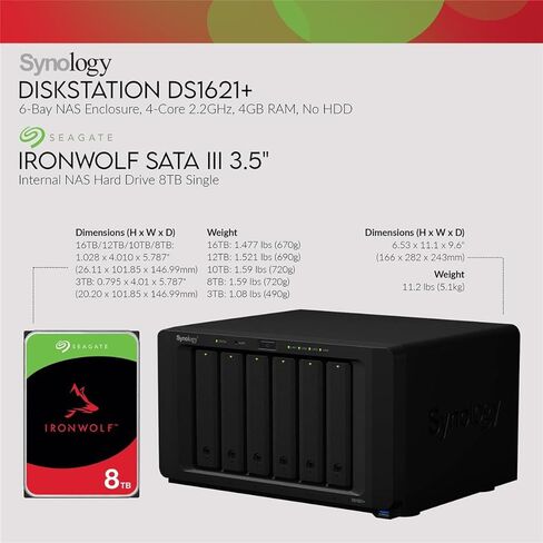 DiskStation DS1621+ 6-Bay NAS العلبة ، 4-core 2.2 جيجا هرتز ، ذاكرة الوصول العشوائي 4 جيجا بايت ، لا HDD مع 6x Ironwolf 8tb SATA III 3.5 "محرك أقراص صلبة داخلي ، 7200 دورة في الدقيقة in Kuwait