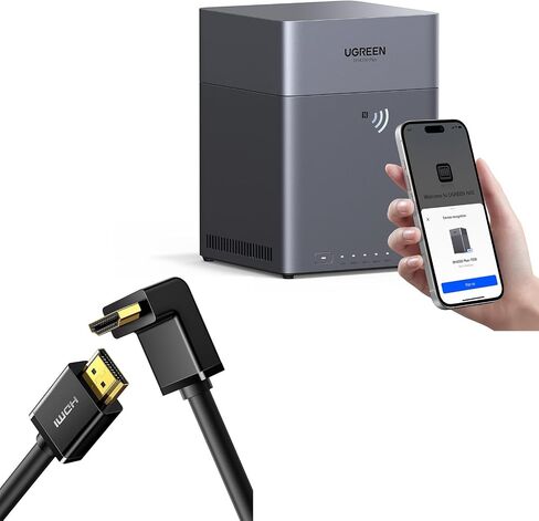 Ugreen NAS DH4300 Plus 4-bay Desktop NAS ، حزمة تخزين متصلة بالشبكة (Diskless) مع كابل HDMI الأيمن 4K 90 درجة HDMI سلك 3.3 قدم in Saudi Arabia