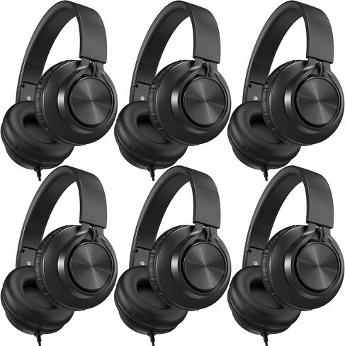 AILIHEN Kids Headphones Wired for School Bulk, 6 Pack Headsets with Microphone for K-12th Grade Classroom, Students, Teens, 3.5mm Jack for Chromebook, Computer, Laptop (Black) in Kuwait