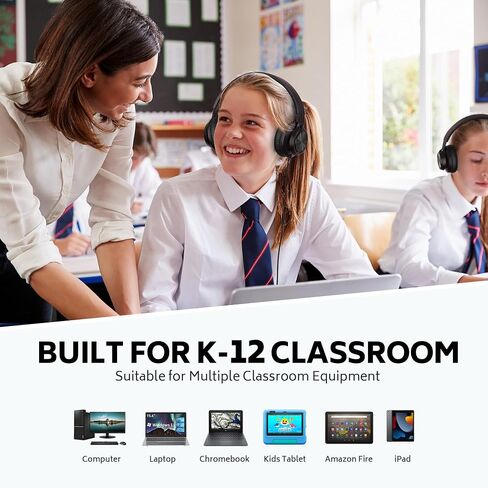 AILIHEN Kids Headphones Wired for School Bulk, 6 Pack Headsets with Microphone for K-12th Grade Classroom, Students, Teens, 3.5mm Jack for Chromebook, Computer, Laptop (Black) in Kuwait