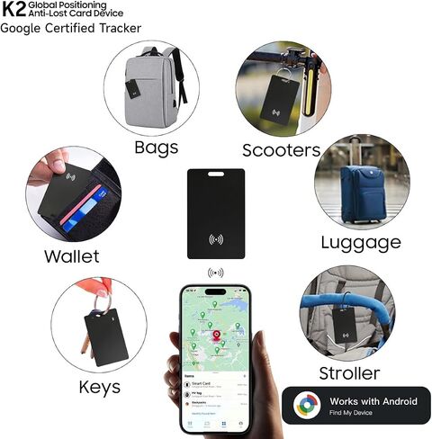 Android Smart Item Tracker Locator - SEVEN SWAN Bluetooth for Google Finder Card with Wireless Charging & 3-Month Battery for Credit Cards Black in Saudi Arabia