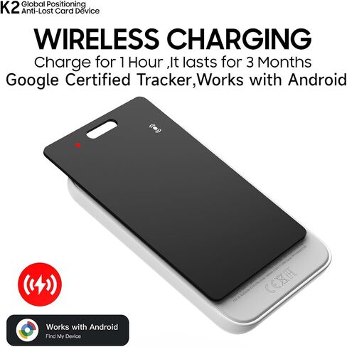 Android Smart Item Tracker Locator - SEVEN SWAN Bluetooth for Google Finder Card with Wireless Charging & 3-Month Battery for Credit Cards Black in Saudi Arabia