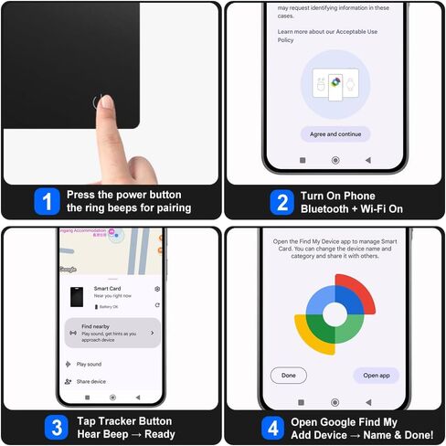 Android Smart Item Tracker Locator - SEVEN SWAN Bluetooth for Google Finder Card with Wireless Charging & 3-Month Battery for Credit Cards Black in Saudi Arabia