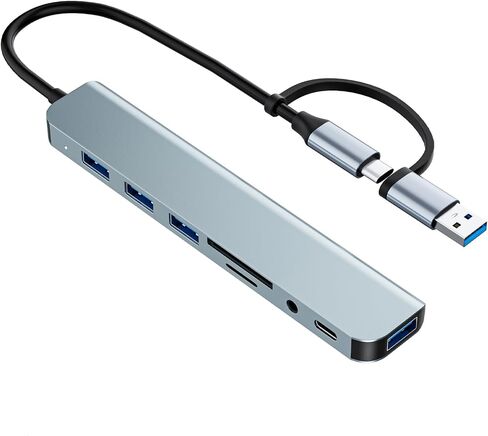 USB C/USB Hub Multiport Adapter,USB 3.0 Hub Aluminum 8 in 1 USB Splitter with SD/TF Card Reader,1 x USB 3.0, 3 x USB 2.0, 1 x USB C,and 3.5mm Audio Output for MacBook Pro Air,iPad Pro,Laptop in Saudi Arabia