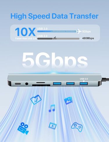 USB C/USB Hub Multiport Adapter,USB 3.0 Hub Aluminum 8 in 1 USB Splitter with SD/TF Card Reader,1 x USB 3.0, 3 x USB 2.0, 1 x USB C,and 3.5mm Audio Output for MacBook Pro Air,iPad Pro,Laptop in Kuwait