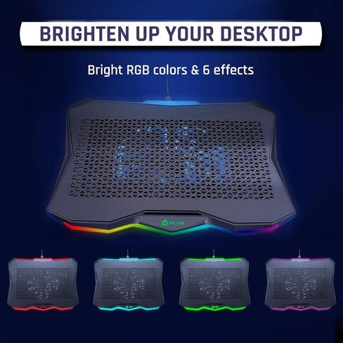 KLIM RAINBOW + حامل تبريد الكمبيوتر المحمول مع الإضاءة الخلفية RGB + 11 " - 19" + لوحة تبريد كمبيوتر محمول للألعاب للمكتب + مروحة تعمل بالشبكة مع شبكة معدنية + مستقرة وصامتة + MAC و PS4 PS5 in Saudi Arabia