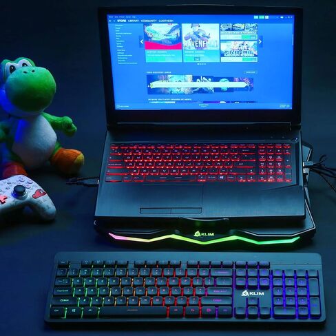 KLIM RAINBOW + حامل تبريد الكمبيوتر المحمول مع الإضاءة الخلفية RGB + 11 " - 19" + لوحة تبريد كمبيوتر محمول للألعاب للمكتب + مروحة تعمل بالشبكة مع شبكة معدنية + مستقرة وصامتة + MAC و PS4 PS5 in Saudi Arabia