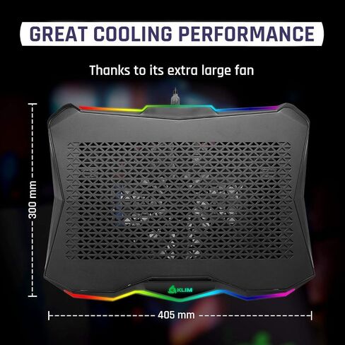 KLIM RAINBOW + حامل تبريد الكمبيوتر المحمول مع الإضاءة الخلفية RGB + 11 " - 19" + لوحة تبريد كمبيوتر محمول للألعاب للمكتب + مروحة تعمل بالشبكة مع شبكة معدنية + مستقرة وصامتة + MAC و PS4 PS5 in Saudi Arabia