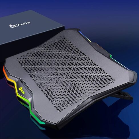 KLIM RAINBOW + حامل تبريد الكمبيوتر المحمول مع الإضاءة الخلفية RGB + 11 " - 19" + لوحة تبريد كمبيوتر محمول للألعاب للمكتب + مروحة تعمل بالشبكة مع شبكة معدنية + مستقرة وصامتة + MAC و PS4 PS5 in Saudi Arabia