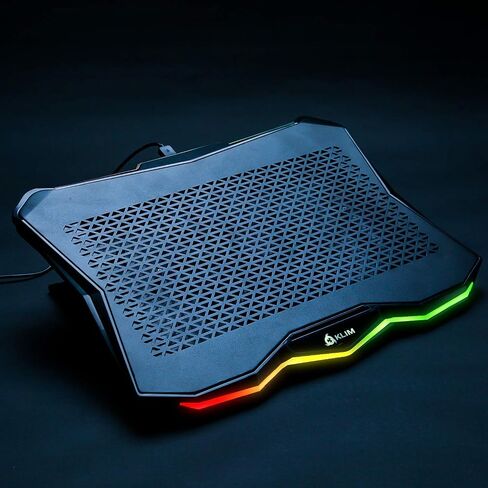 KLIM RAINBOW + حامل تبريد الكمبيوتر المحمول مع الإضاءة الخلفية RGB + 11 " - 19" + لوحة تبريد كمبيوتر محمول للألعاب للمكتب + مروحة تعمل بالشبكة مع شبكة معدنية + مستقرة وصامتة + MAC و PS4 PS5 in Saudi Arabia