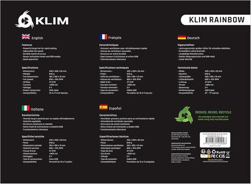 KLIM RAINBOW + حامل تبريد الكمبيوتر المحمول مع الإضاءة الخلفية RGB + 11 " - 19" + لوحة تبريد كمبيوتر محمول للألعاب للمكتب + مروحة تعمل بالشبكة مع شبكة معدنية + مستقرة وصامتة + MAC و PS4 PS5 in Saudi Arabia