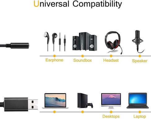محول صوت مقبس USB إلى 3.5 مم مع سماعة رأس 3.5 مم ومقبس الميكروفون ، ل ، ل ، لأجهزة الكمبيوتر/المحمول ، الأسود ، 500043134 in Kuwait