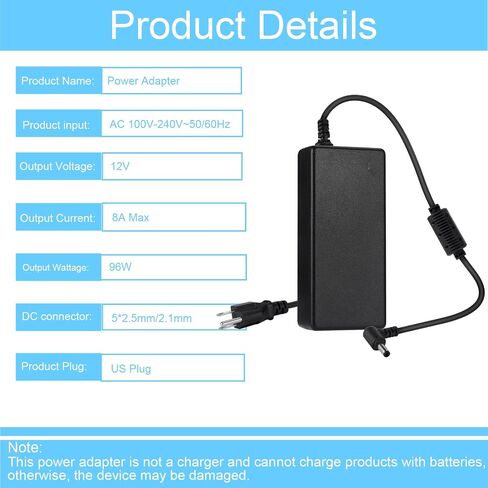 DC 12V 8A Power Supply Adapter, 96W AC 100V-240V to DC Transformer, 12V 8A Switching Adapter AC/DC Converter, AC/DC Transformer for LED Strip Lights, CCTV Camera, 3D Scanner in Saudi Arabia