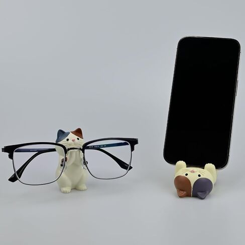 Mevodeata Cat-Shaped Phone Stand and Eyeglass Frames Animal Resin Gifts for Cat Lovers, Home & Office Fashion Accessories(White) in Kuwait