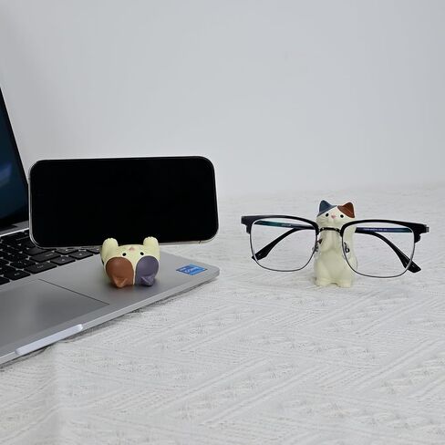 Mevodeata Cat-Shaped Phone Stand and Eyeglass Frames Animal Resin Gifts for Cat Lovers, Home & Office Fashion Accessories(White) in Kuwait