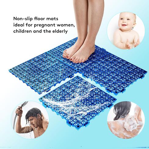 8 قطع من سجادات الصرف المطاطية مقاس 30.48 سم × 30.48 سم، بلاط أرضيات غير قابل للانزلاق مع فتحات، سجادة دش خارجية وحدات متشابكة للأرضيات من أجل خزانة الصرف وغرفة الساونا وحمام سطح السفينة ومرآب الفناء in Kuwait