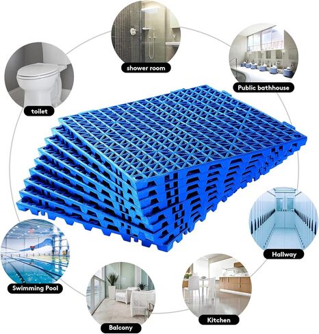 8 قطع من سجادات الصرف المطاطية مقاس 30.48 سم × 30.48 سم، بلاط أرضيات غير قابل للانزلاق مع فتحات، سجادة دش خارجية وحدات متشابكة للأرضيات من أجل خزانة الصرف وغرفة الساونا وحمام سطح السفينة ومرآب الفناء in Kuwait
