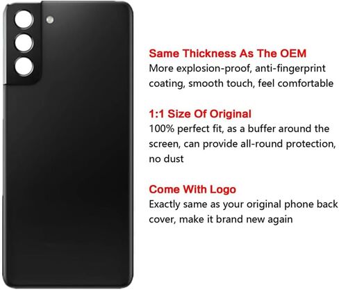 بالنسبة إلى Samsung Galaxy S21 ، استبدال غطاء الزجاج الخلفي S215G G991B G991B/DS G991U G991UL G991W الغطاء الخلفي غطاء الزجاج الخلفي مع شريط مثبت مسبقًا+عدسة كاميرا+أدوات (غطاء خلفي أسود+أدوات) in Kuwait