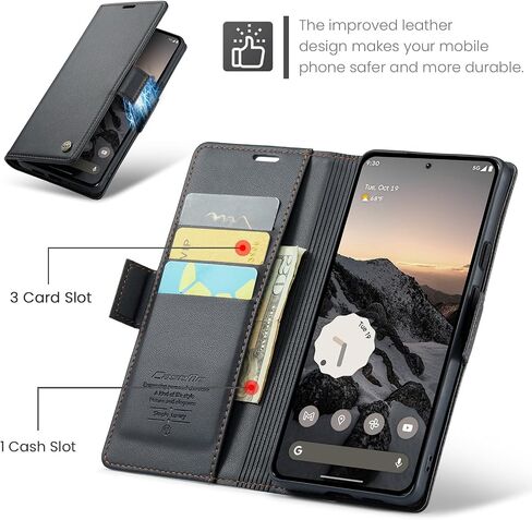 حقيبة محفظة لـ Google Pixel 10/Google Pixel 10 Pro ، علبة فليب مغناطيسية مع حامل بطاقة حظر RFID Kickstand للنساء ، غطاء هاتف واقعي متين صدمي (أسود) in Kuwait