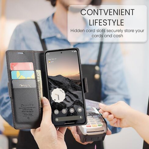 حقيبة محفظة لـ Google Pixel 10/Google Pixel 10 Pro ، علبة فليب مغناطيسية مع حامل بطاقة حظر RFID Kickstand للنساء ، غطاء هاتف واقعي متين صدمي (أسود) in Kuwait