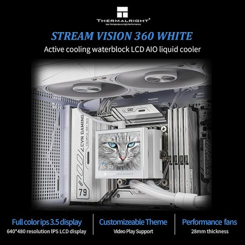 Thermalright Tream Vision 360 Back Cpu Compu Booder ، 3.5 بوصة شاشة LCD المدمجة المغناطيسية ، دقة 640 × 480 ، شاشة عرض محددة بحرية ، سرعة 2400 دورة في الدقيقة ، متوافقة مع AM5 ، LGA1851/1700/115x in Saudi Arabia