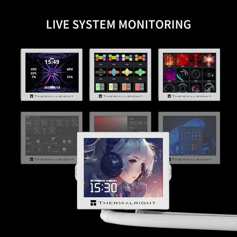 Thermalright Tream Vision 360 Back Cpu Compu Booder ، 3.5 بوصة شاشة LCD المدمجة المغناطيسية ، دقة 640 × 480 ، شاشة عرض محددة بحرية ، سرعة 2400 دورة في الدقيقة ، متوافقة مع AM5 ، LGA1851/1700/115x in Saudi Arabia