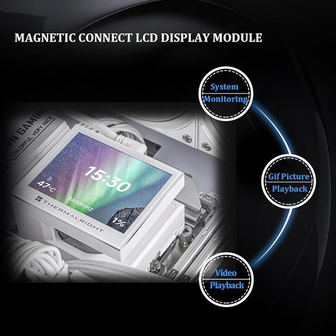Thermalright Tream Vision 360 Back Cpu Compu Booder ، 3.5 بوصة شاشة LCD المدمجة المغناطيسية ، دقة 640 × 480 ، شاشة عرض محددة بحرية ، سرعة 2400 دورة في الدقيقة ، متوافقة مع AM5 ، LGA1851/1700/115x in Saudi Arabia