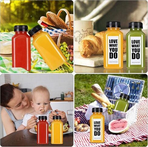 Wjzhfwzt 10oz Empty Juice Bottles with Caps, Pack of 24 Reusable PET Plastic Clear Water Bottle Recyclable Drink Bulk Containers with Leak-Proof Lids for Juice Water Milk and Beverages in Saudi Arabia