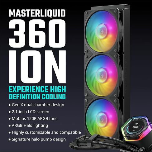 نظام تبريد سائل Masterliquid 360 Ion Cooler ، 3 × 12 سم ، 2400 دورة في الدقيقة ، Intel/AMDN ، أسود in Saudi Arabia