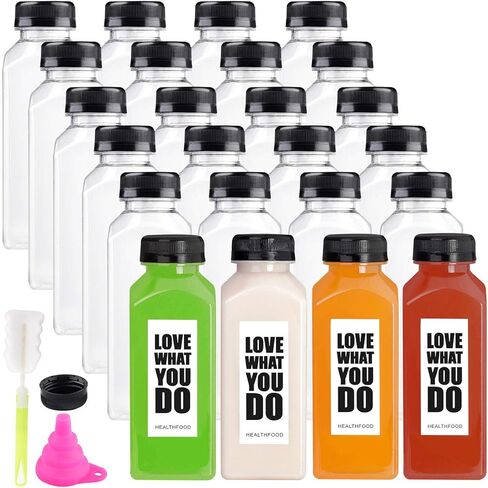 زجاجات عصير فارغة مع أغطية، عبوة من 24 زجاجة مياه شفافة قابلة لإعادة الاستخدام من بلاستيك البولي إيثيلين تيرفثالات قابل لإعادة الاستخدام مع أغطية مضادة للتسرب لحليب الماء والمشروبات in Kuwait