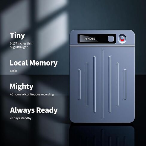 AI Voice Recorder Translator Control ، Asscripe & Turner مع تقنية الذكاء الاصطناعي ، دعم لغات متعددة ، 64 جيجابايت ، بطارية 40 ساعة ، بيك آب 10 أمتار ، للمحاضرات والاجتماعات والمكالمات والفضة in Saudi Arabia