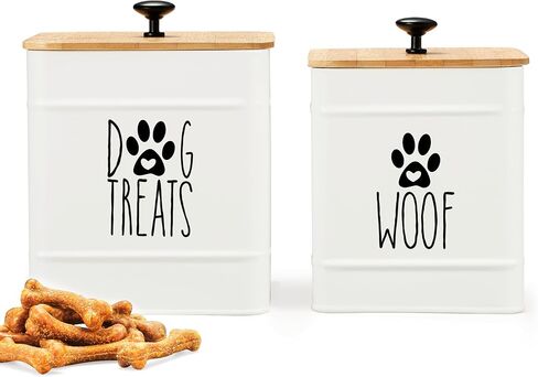 PERFNIQUE Dog Treat Container, Airtight Dog Treat Jar Set of 2, Dog Cookie Jar for kitchen Counter, Pet Treat Container, Dog Treat Canister and Storage, 7.8x6.2 & 7.3x5.5(White) in Saudi Arabia